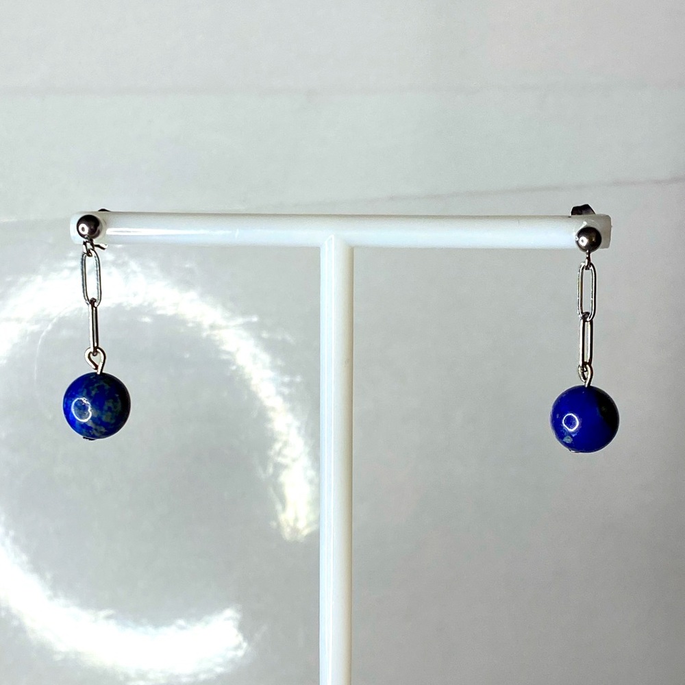 Lapis lazuli paperclip chain earrings